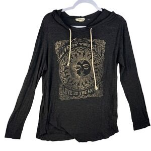 Moonchild Live By The Sun Love By The Moon Graphic Hoodie Long Sleeve Tee Gray L